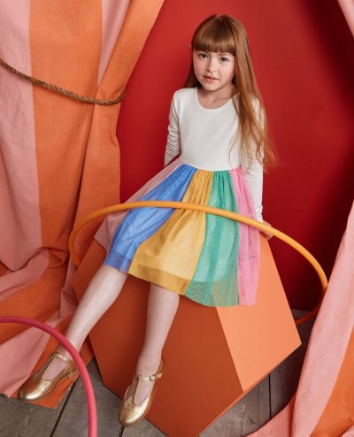 Long Sleeve Tulle Rainbow Dress