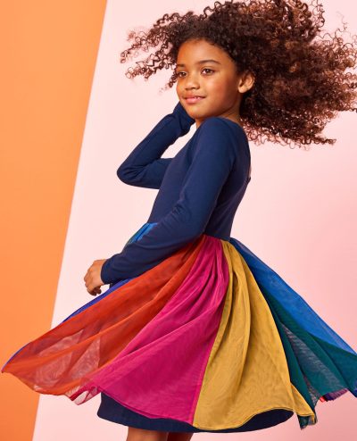 Long Sleeve Tulle Rainbow Dress