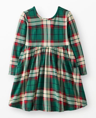 Long Sleeve Plaid Skater Dress with Pockets