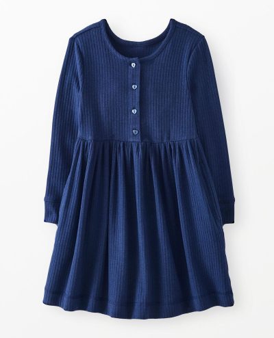 Long Sleeve Heart Button Ribbed Henley Dress