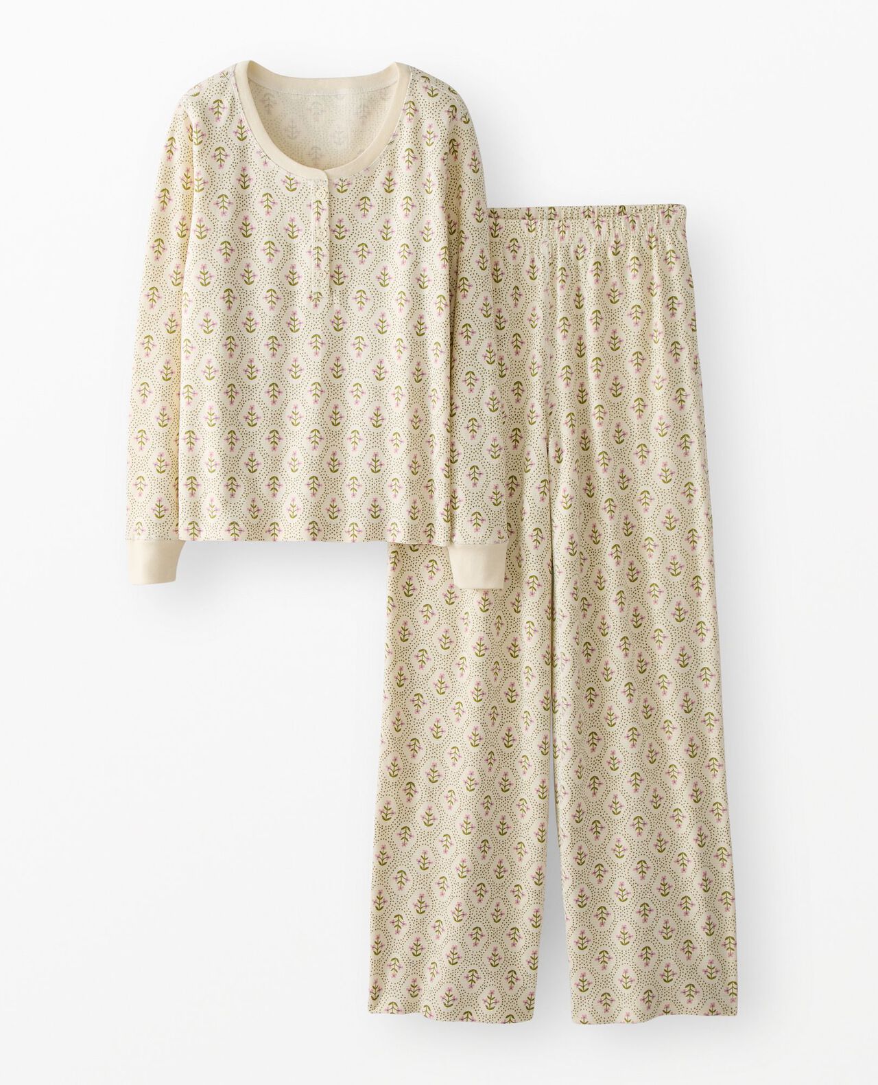 Women's Holiday Long Sleeve Waffle Henley Pajama Set