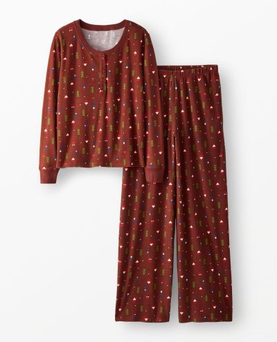Women's Holiday Long Sleeve Waffle Henley Pajama Set