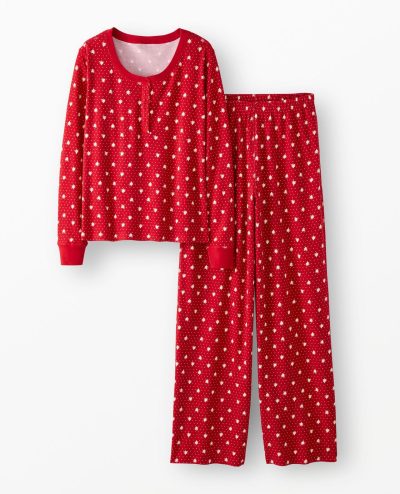 Women's Holiday Long Sleeve Waffle Henley Pajama Set