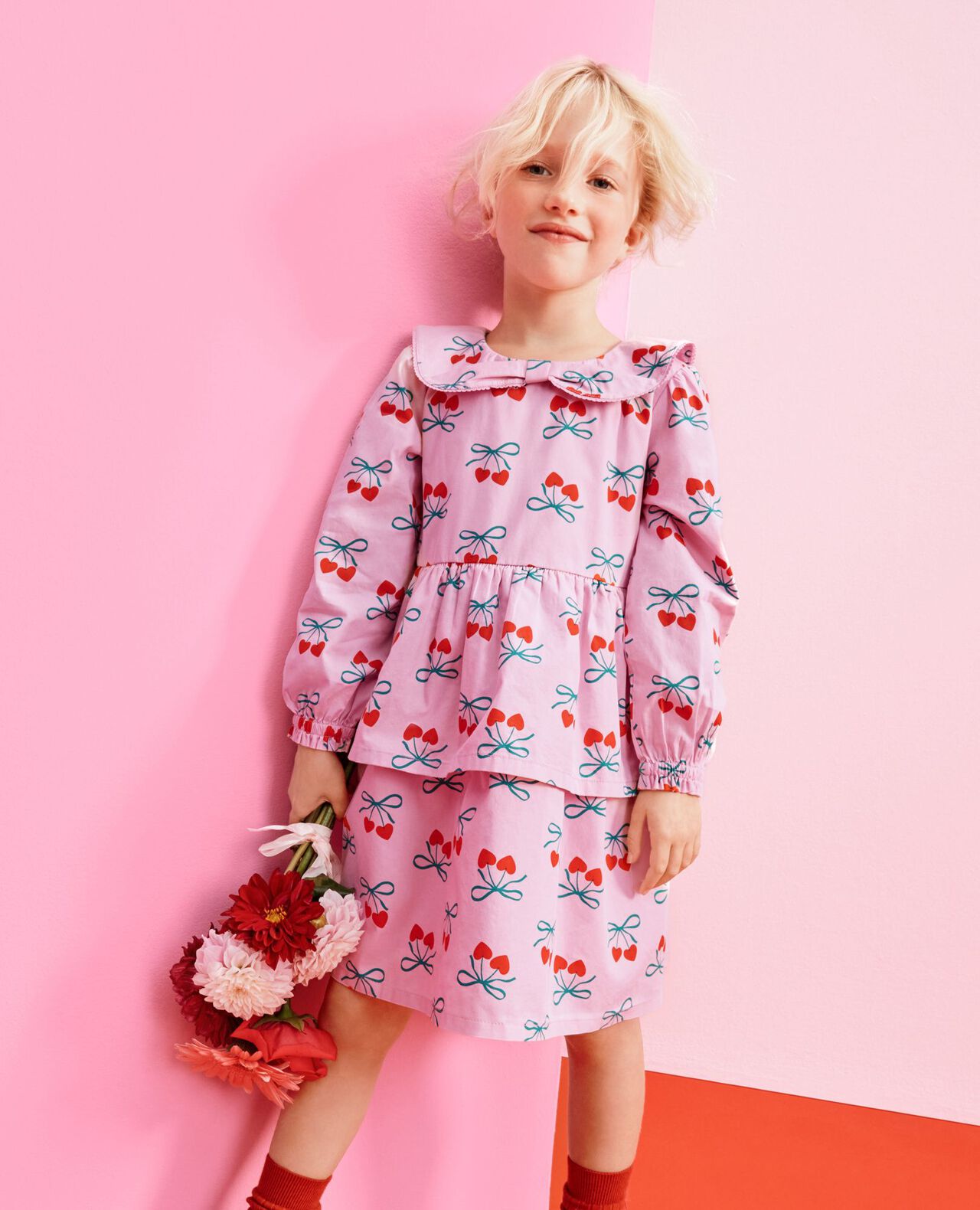 Long Sleeve Poplin Bow Collar Dress