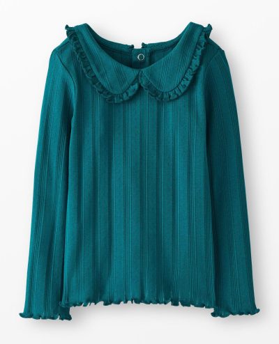 Long Sleeve Pointelle Collared T-Shirt