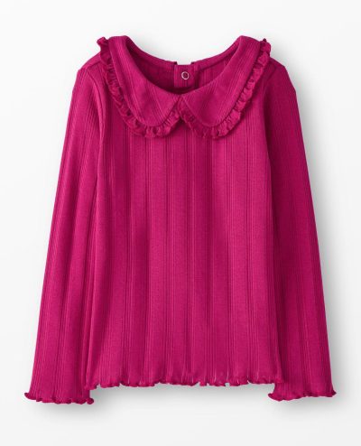 Long Sleeve Pointelle Collared T-Shirt