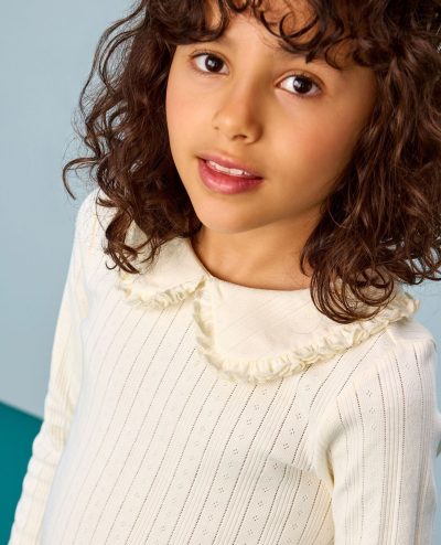 Long Sleeve Pointelle Collared T-Shirt
