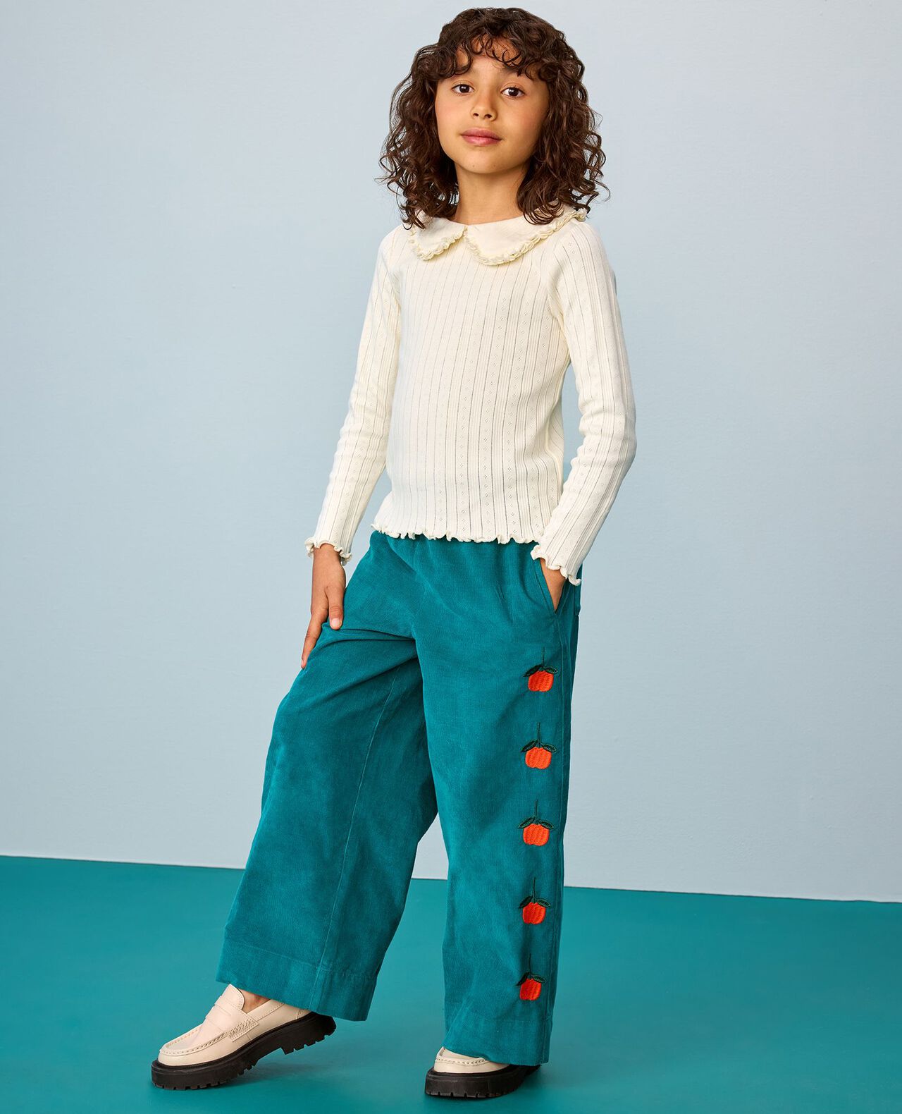 Long Sleeve Pointelle Collared T-Shirt - Image 5