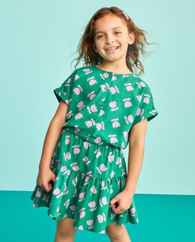 Dolman Sleeve Linen Top & Tiered Skirt Set