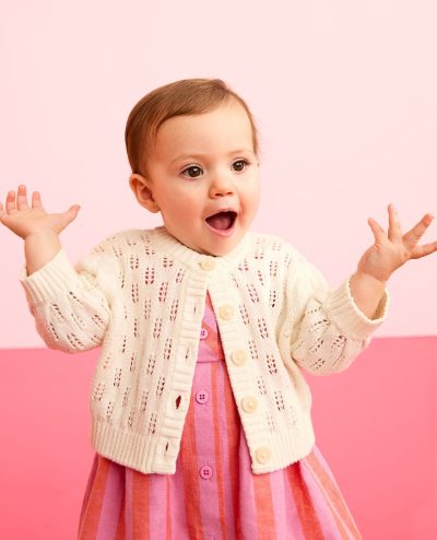 Baby Balloon Sleeve Pointelle Cardigan