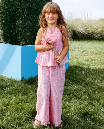 Sleeveless Seersucker Top & Wide Leg Pants Set