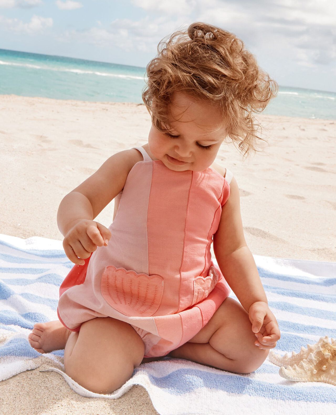 Baby Sleeveless Linen Seashell Romper - Image 5