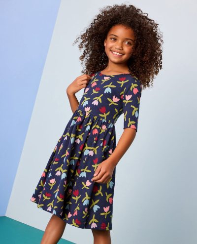 Elbow Sleeve Skater Dress with Pockets