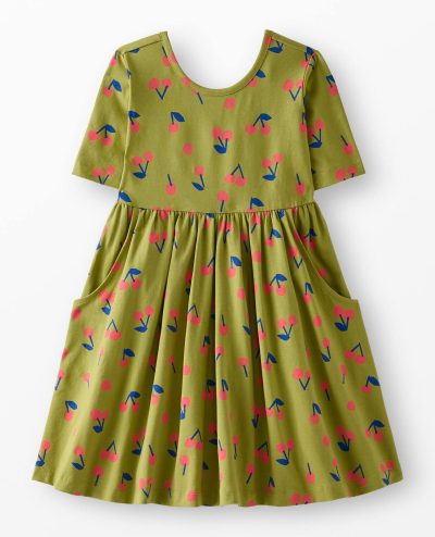 Elbow Sleeve Skater Dress with Pockets