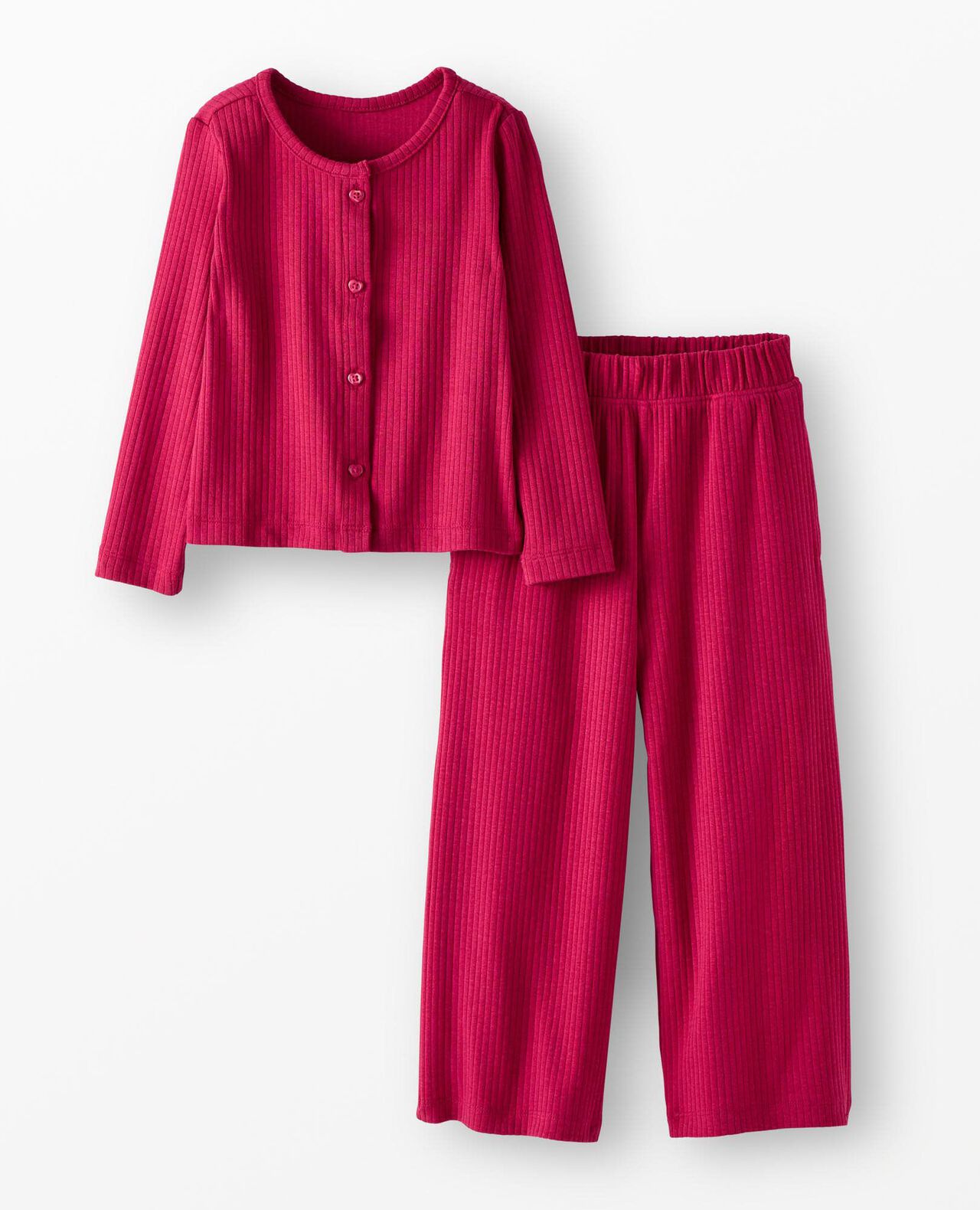 Heart Button Cardigan & Wide Leg Pants Set