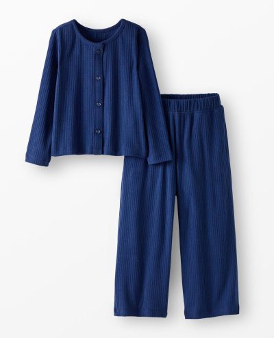 Heart Button Cardigan & Wide Leg Pants Set