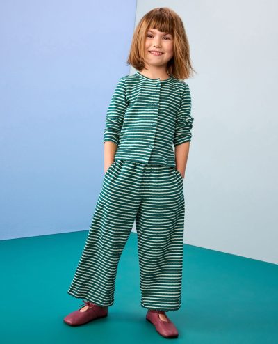 Heart Button Pointelle Cardigan & Wide Leg Pants Set