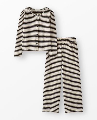 Heart Button Pointelle Cardigan & Wide Leg Pants Set