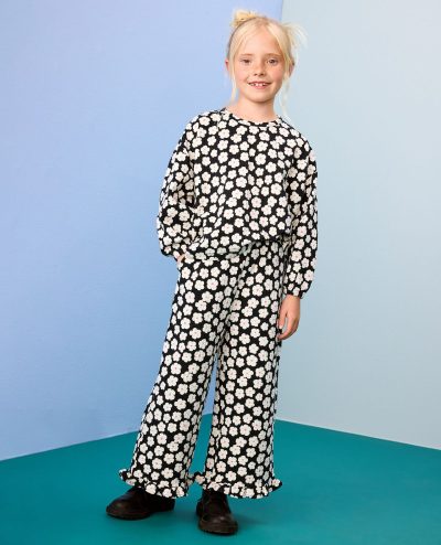 Jacquard Wide Leg Ruffle Pants