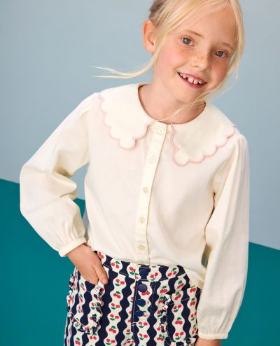 Long-Sleeve Collared Twill Top