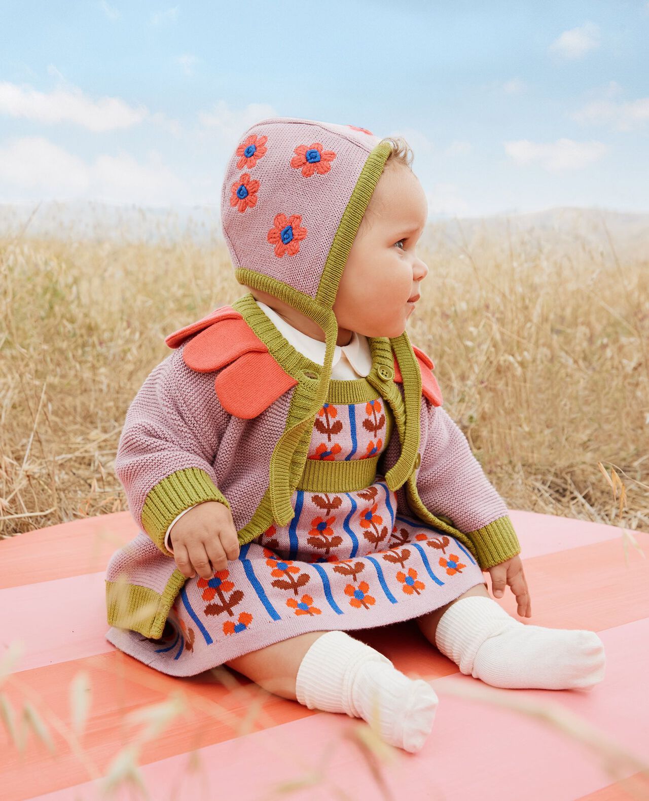 Baby Flower Cardigan & Hat Set