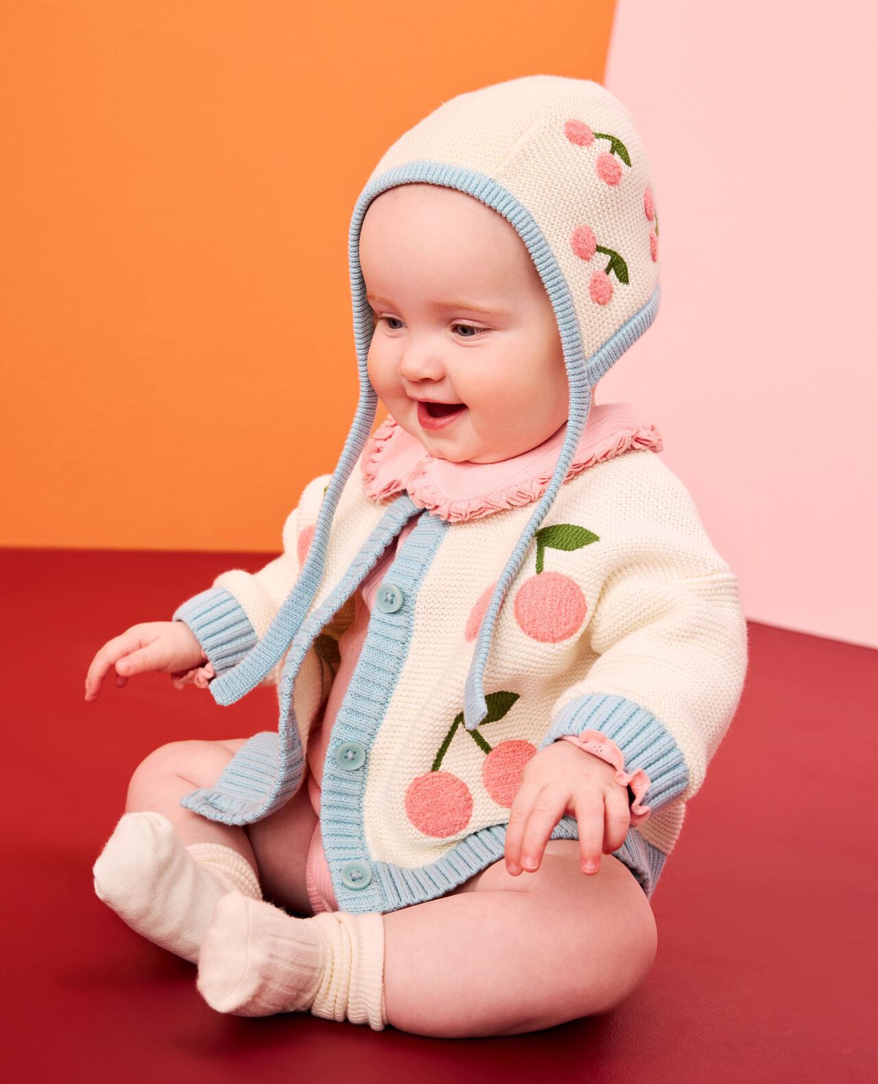 Baby Cherry Cardigan & Hat Set - Image 5
