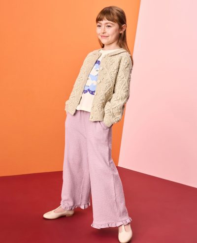 Jacquard Wide Leg Ruffle Pants