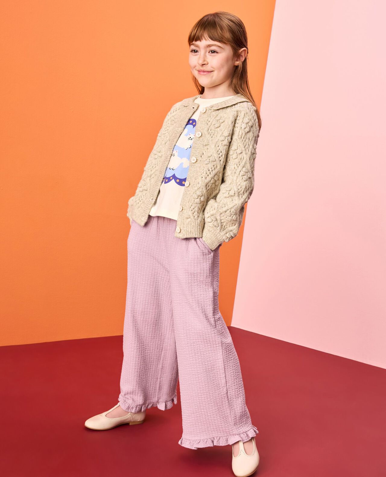 Jacquard Wide Leg Ruffle Pants