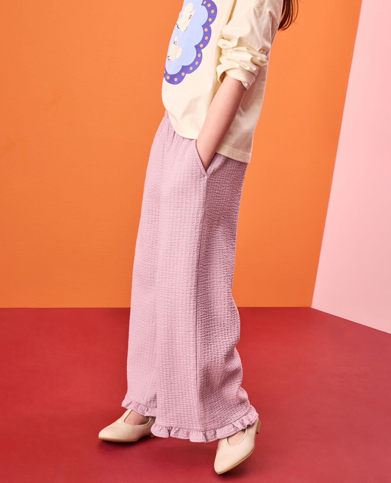 Jacquard Wide Leg Ruffle Pants - Image 5