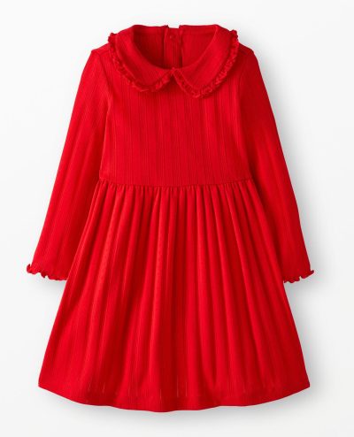 Long Sleeve Collared Pointelle Dress with Pockets
