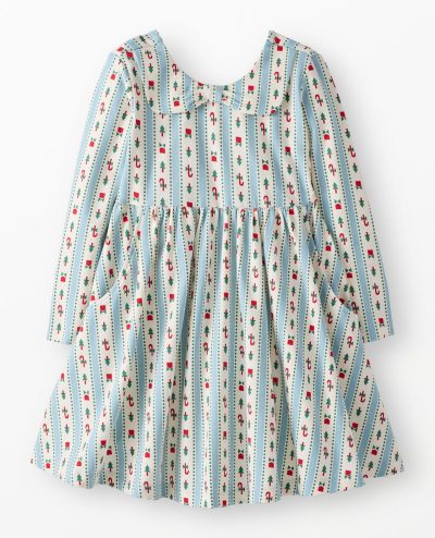 Long Sleeve Holiday Bow Collar Skater Dress with Pockets