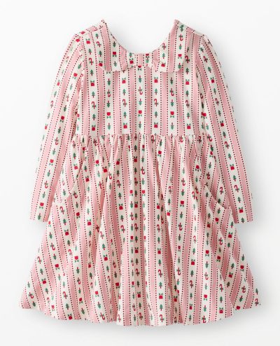 Long Sleeve Holiday Bow Collar Skater Dress with Pockets