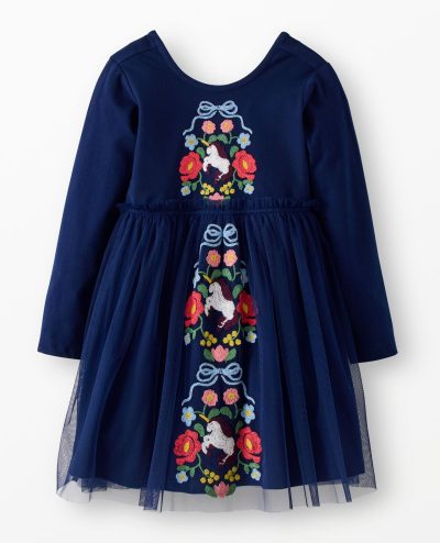 Long Sleeve Tulle Embroidered Dress