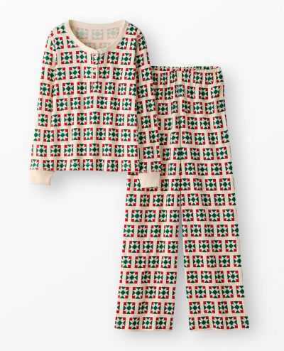 Women's Long Sleeve Waffle Henley Pajama Set