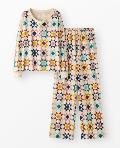 Women's Long Sleeve Waffle Henley Pajama Set