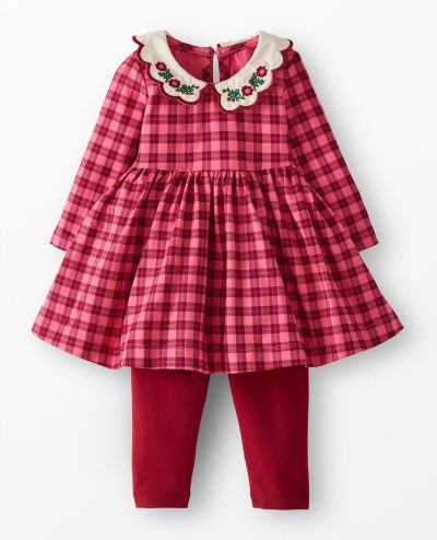 Baby Long Sleeve Collared Skater Dress & Leggings Set