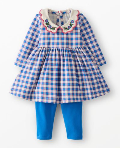 Baby Long Sleeve Collared Skater Dress & Leggings Set