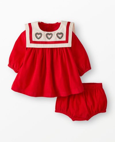 Baby Bib Collar Corduroy Dress & Bloomers Set