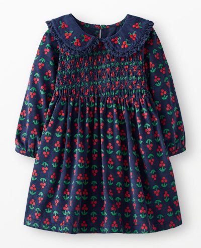 Embroidered Corduroy Dress with Pockets